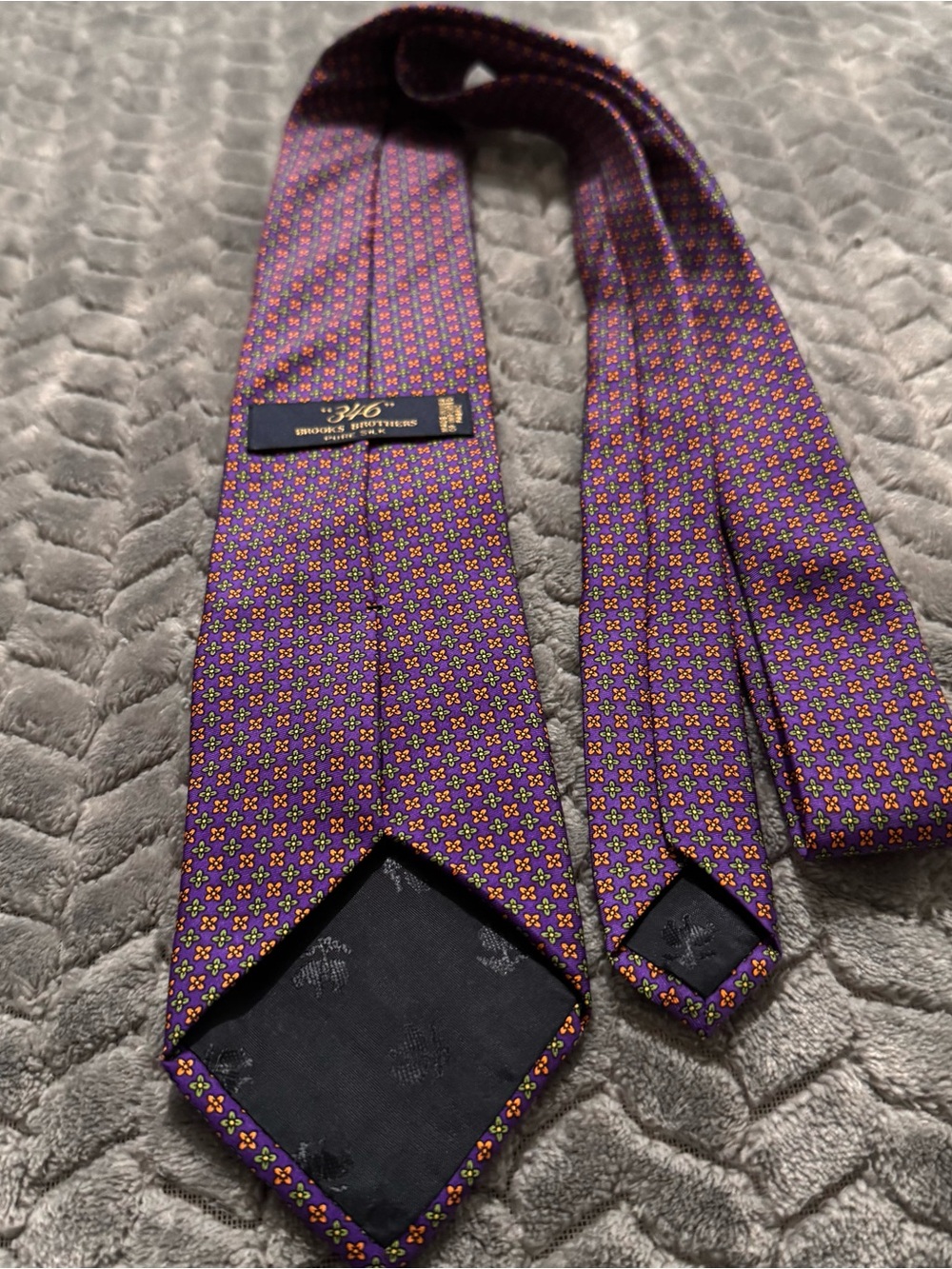 Brooks Brothers Purple Silk Tie with Yellow and Red Motif